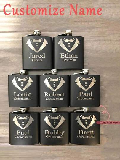 Customized Personalized Name Liquor Flask, Suitable For Men, Groom, Groomsman, Father, Groom's Wedding, Boyfriend And Other Occasions. Personalized Black 6oz Liquor Flask, Suitable For Friends, Kitchen, Dining Room, Bathroom, Living Room, Bedroom, Office, Tea Room, Home, Garden And Other Occasions. Suitable As A Father's Day Gift.