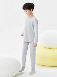 Balabala Boys Thermal Underwear Set 2025 Spring Cotton Pajamas Soft - Light Gray - View 5
