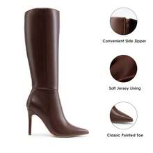 Women's Knee-High Boots, Pointed Toe Stiletto Boots For Women, Comfortable All-Day Wear For Dating And Party - 棕色 - 查看 7