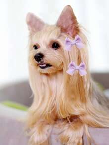 6/20pcs Pet Solid Color & Striped Bow Hair Accessories - Minimalist, Fresh & Cute Multi-Color Styles, Suitable For All Seasons, Soft & Comfortable Texture, Cat/Dog Grooming Decorations (Random Color) - Multicolor - View 2