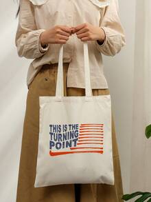 1 Pc This Is The Turning Point Quote Pattern Tote Bag Shoulder Bag For Travel Daily Commute Women's Shopping Bag, Best Gift For Her,  Folding Shoulder Bag Summer Beach Holiday Bag Travel Gift For Man Woman