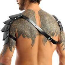 1pc Men's Medieval One Shoulder Armor Solid Color PU Leather Suspender, Suitable For Halloween And Daily Wear For Going Out Outfit Wedding Party And For Gift Halloween Costume - One-sided Waistcoat - View 4