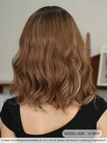 7JHH WIGS Parrucca corta ondulata color terracotta marrone sfumato con frangia per donna, parrucca riccioluta a onde di lunghezza spalle con radici scure, capelli sintetici resistenti al calore adatta per uso quotidiano, feste, cosplay, 14 pollici