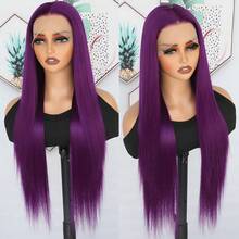 Gorgeous Neon Green Hair Synthetic Lace Front Wigs 28 Inch Pre Plucked Long Straight Hair Wigs Glueless Halloween Wigs Heat Resistant Fluorescent Green Straight Lace Front Wigs For Fashion Women For Daily Christmas Party Cosplay Use - 紫色 - 查看 4