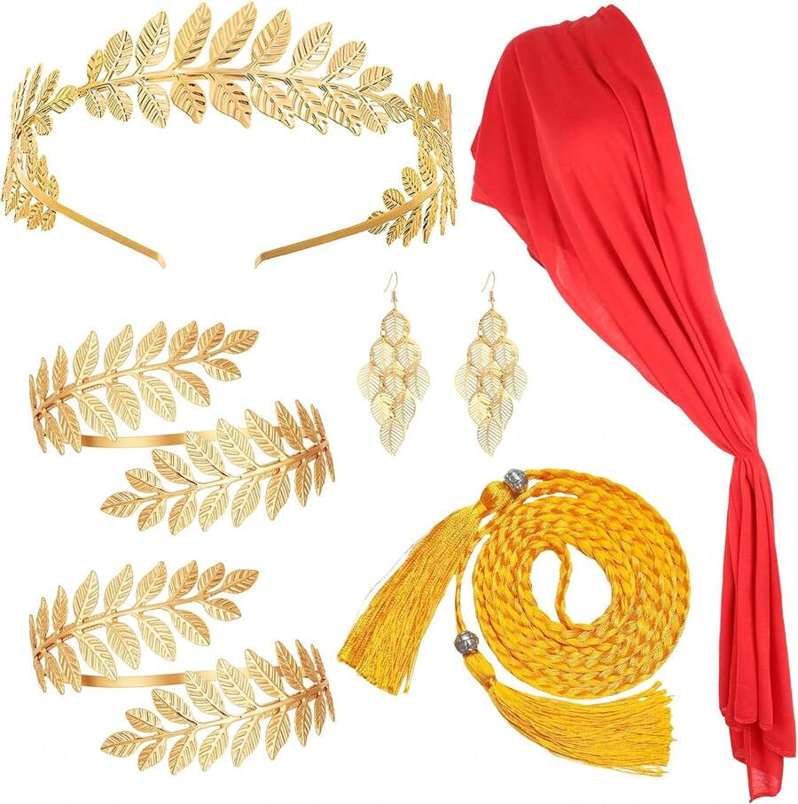 6 Pcs Greek Goddess Costume Accessories Set Women Golden Laurel Leaf ...