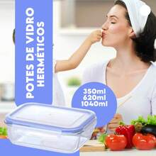 Kit 3 Potes De Vidro Hermético 330Ml 570Ml 840Ml Refratário - Azul Marinho - Visão 6