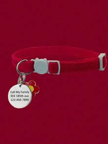 1 Coleira personalizada de veludo cotelê macio para animais de estimação, com fivela ajustável anti-sufocamento, acessório para gatos com sino sonoro e pingente de flor, plaquinha de identificação para cães pequenos com nome, telefone e endereço personalizáveis. - Multicolorido - Ver 5