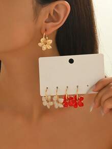1 对时尚优雅油滴花吊坠耳环，休闲通勤派对珠宝礼物送给朋友 - 耳環 - 查看 1
