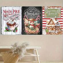 3pcs No Frame Canvas Paintings And Posters, Christmas Fashion Decoration, Coffee Snowman Gingerbread House, Home Decoration, Wall Art, Room Decoration, Home Wall Painting, Ideal Gift, Living Room, Bedroom, Restaurant, Office Decoration
