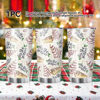 1 Peça Garrafa de Água Isolada de Aço Inoxidável de 20oz, Impressa com Padrões de Árvore de Natal e Bolo, e Padrões de Alfabeto em Inglês, Pode Ser Usada em Várias Cenas, Uma Boa Escolha para Uso Pessoal ou Presente, Presente de Natal ou Aniversário.