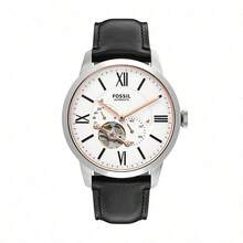 Reloj de hombre Fossil Townsman con esfera blanca y correa de cuero negro - Negro - Ver 1