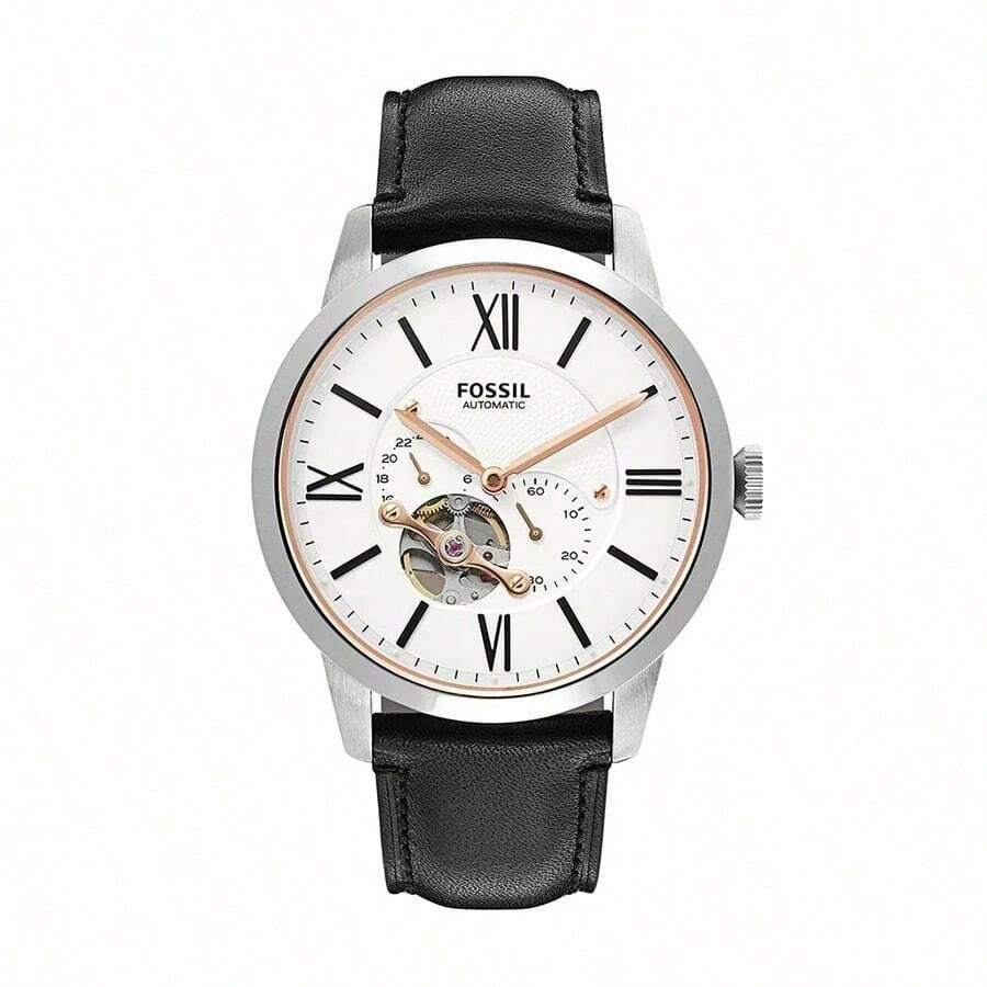 Reloj de hombre Fossil Townsman con esfera blanca y correa de cuero negro - Negro - Ver 1