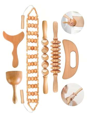 1pc/6pcs/7pcs Wood Therapy Massage Tool Lymphatic Drainage Massager Kit Professional Body Cellulite Massager For Body Sculpting,Contouring,Relief Muscle,Anti-Cellulite
