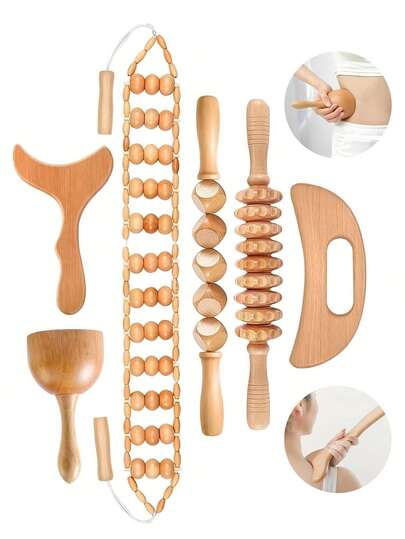 1 pieza/6 piezas/7 piezas Kit de masajeador de madera para terapia, drenaje linfático, masajeador profesional para celulitis corporal, esculpir el Body, contornear, aliviar los músculos, anti-celulitis