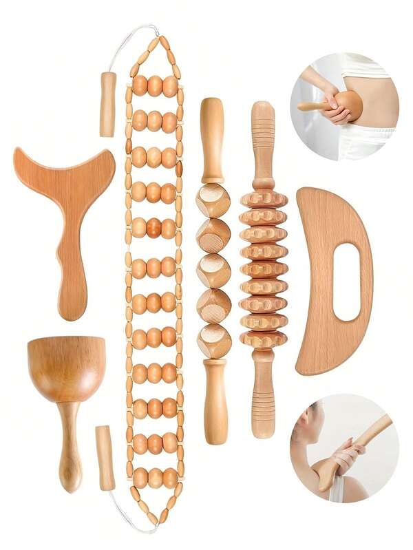 1 pieza/6 piezas/7 piezas Kit de masajeador de madera para terapia, drenaje linfático, masajeador profesional para celulitis corporal, esculpir el Body, contornear, aliviar los músculos, anti-celulitis