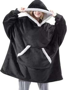 Oversized Wearable Hoodie Blanket, Soft Fuzzy Microfiber & Sherpa Wearable Blanket Sweater With Giant