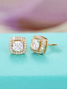 1 Pair Fashion 925 Sterling Silver Cubic Zirconia Stud Earrings Wedding Anniversary Ear Jewelry For Women Gift Fine Jewelry