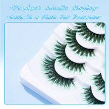 7 Pairs (1 Boxes) Green Eyelashes, Natural Look Soft Fluffy Colored Lashes, Cat Eye False Eyelashes, Suitable For Halloween, St. PatrickS Day, Cosplay, Parties, Stage Makeup 6-20mm - 眼尾拉長款 - 查看 6