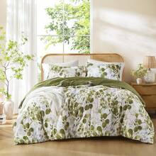 Twin/Twin-XL, Full/Queen And King/Cal King Comforter Sets, Reversible Seersucker Floral Bedding Sets, 2 Piece And 3 Piece Lightweight Botanical Flowers Comforter Bed Set With Pillow Shams - Màu xanh Ô liu - Xem 5