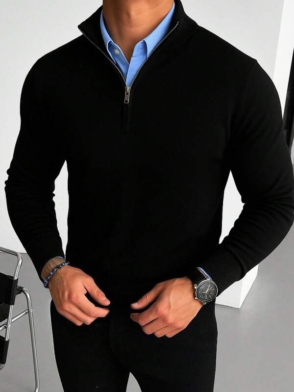 Men's Casual Long Sleeve Half-Zip Pullover Sweater, Versatile For Daily Wear