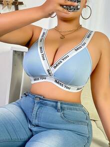 Sujetador sin espalda de escote en V azul claro, de tela cómoda y agradable a la piel, adecuado para varias ocasiones