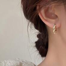 1 Pair Of 18K Golden-Plated Hoop Earrings With Faux Imitation Pearl Accents-Elegant Boho-Chic Design For Casual Attire Or Gift, Zinc Alloy, Vintage- Inspired Women'S Fashion Jewelry - Vàng - Xem 5