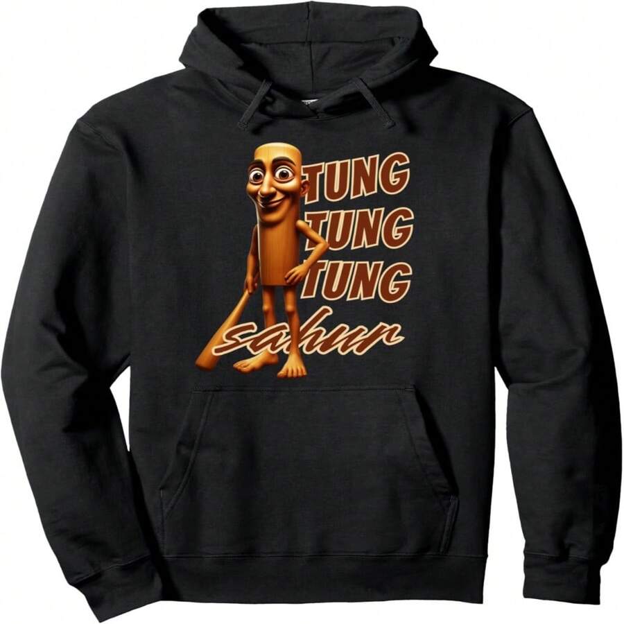 Tung Tung Tung Sahur Italian Brainrot Viral Meme Pullover Hoodie - 黑色 17 - 查看 1