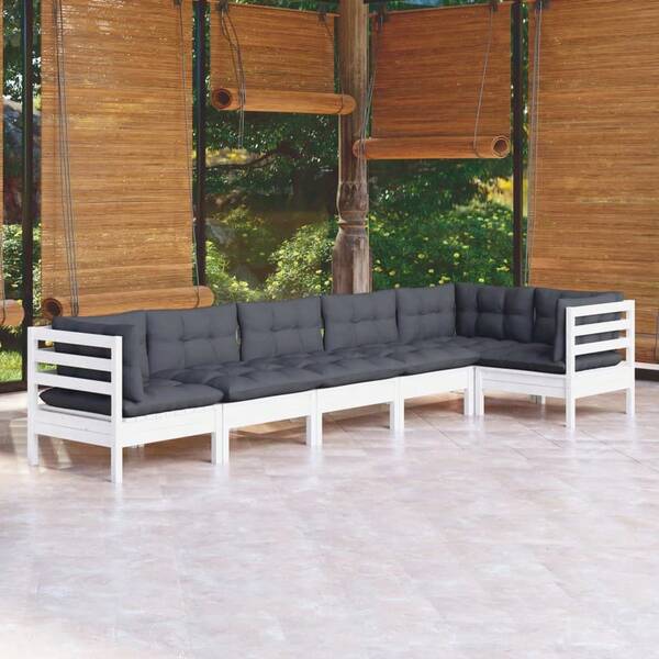 vidaXL 6-Piece Lounge Set With Cushions, Pine Wood, White