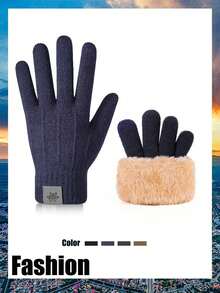 1 Pair Men's Warm Gloves, New Thickened Polar Fleece Winter Touchscreen Knitted Gloves, Outdoor Double-Layer Windproof Winter Gear