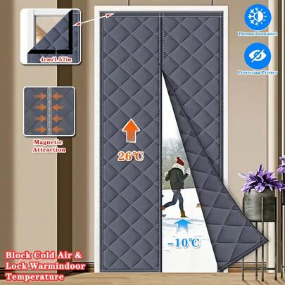 1pc Magnetic Thermal Insulated Door Curtain, Waterproof Oxford Cloth, Anti-Cold, Easy Installation, Magnetic Strips, Gray, Anti-Insect, No Drilling, Keeps Cold Air Out, 35.43*82.68 Inches/39.37*82.68 Inches, Suitable For Home And Office, Office Door Cover, Modern Door Cover, Durable Door Cover