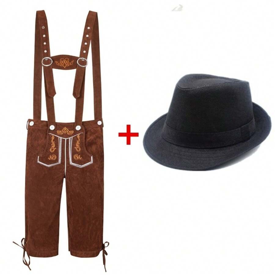 Men Jumpsuits And Overalls - Brown + Hat - View 1