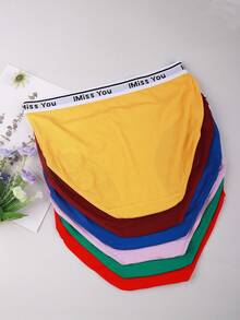 Women's Plus Size Letter Ribbed Seamless Underwear Set 6 Pack, Comfortable Breathable Loose Fit Panties For Daily Wear, Spring Summer Essential,Plus Size Summer - Nhiều màu - Xem 2