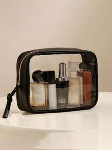 Geantă cosmetică mică transparentă pentru poșetă, geantă de machiaj mini transparentă pentru școală, geantă de machiaj transparentă drăguță pentru călătorie, geantă mică din piele albă pentru machiaj, geantă de toaletă, geantă pătrată impermeabilă cu fermoar, penar, geantă de ruj, geantă de machiaj, potrivită pentru studenți și uz zilnic, cadouri pentru prieteni și iubite.