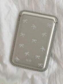 1pc Korean Ins Niche Girly Bow Leather Magnetic Wireless Charging Magsafe Card Holder Case