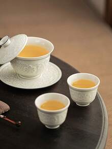 1/2pcs Embossed Ceramic Tea Cup, Household Guest Tea Cup, Kung Fu Tea Cup, Black Tea Cup, Master Cup, Water Cup, Italian Coffee Cup, Gift Cup - Multicolor - View 5