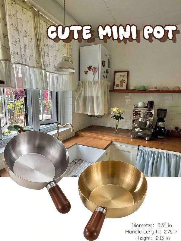 Miniaturowa okrągła patelnia ze stali nierdzewnej z uchwytem z orzecha włoskiego – niepowlekana, 2 w 1 do gotowania i smażenia, idealna do jedzenia dla niemowląt i przekąsek