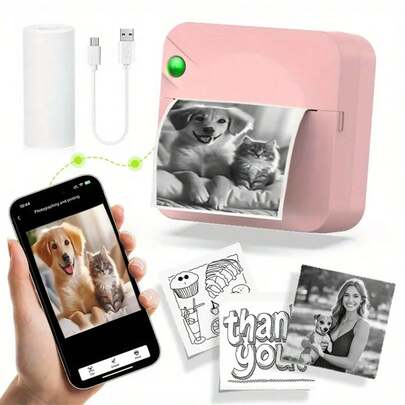 Portable Wireless Mini Printer , Thermal Inkless Sticker Maker, Perfect For Notes, Journals,Photo Printing, Label Printing, Text Printing, Compatible With IOS & Android