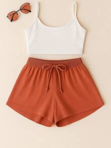 Women's Plus Size Shorts, Summer Style, Light And Loose - Rust - View 2
