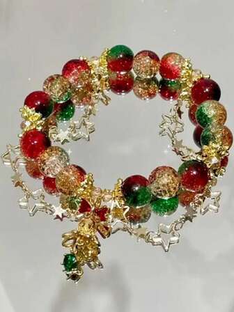 1pc Christmas Bow Beaded Bell Bracelet, Palace Style Bracelet, Gift For Girlfriend/Best Friend