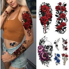 Tatuajes temporales realistas de calavera y flor para adultos grandes rojas huesos y flores falsos para nias Halloween - Varios colores - Ver 8