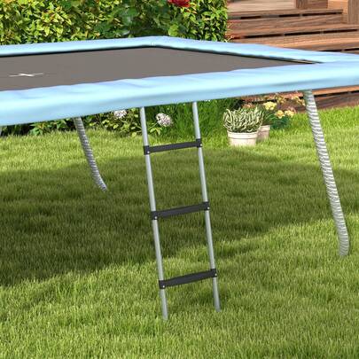  SPORTNOW Galvanised Steel Trampoline Ladder, 2 Steps/3 Steps Outdoor Trampoline Accessories For 6ft, 8ft, 10ft, 12ft, 13ft, 14ft, 16ft Trampoline, 110L X 32Wcm, Silver Tone