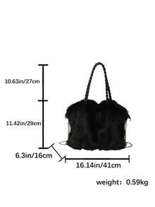 BAILEE Túi tote nữ một quai đeo bằng lông mềm màu trơn, phong cách thanh lịch, quai cầm đan kết hợp dây xích kim loại, phù hợp phối đồ và làm quà tặng - Nhiều màu - Xem 13