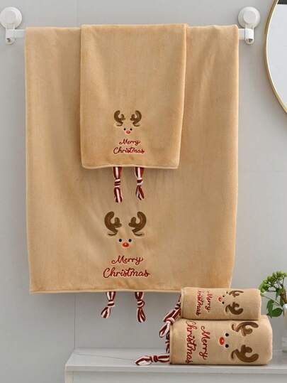 1pc Random Santa Claus, Reindeer, Snowman Design Super Soft Coral Fleece Bath Towel, Quick Dry, Non-Shedding, Sauna Towel, High Absorbency, Lightweight, Guest Towel, High Quality Bathroom Accessory, Best Christmas Gift. Towel Size: 34*75cm, Bath Towel Size: 70*140cm Shower Towels For Beaty Salon, Hotel Sports,Home Essentials, Towel, Skin Care