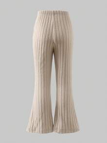 3pcs/Set Girls Solid Ribbed Fitted Set + Plaid Faux Fur Collar Jacket, Winter - Apricot - View 8