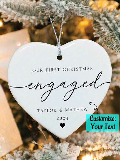 Personalized Christmas Ceramic Pendant Ornament, First Christmas Engagement Jewelry, Engagement Gift, Christmas Gift
