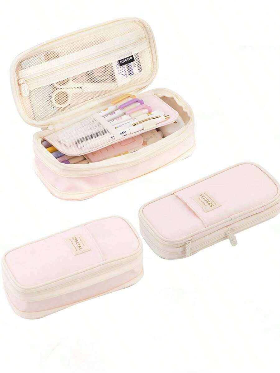 Macaroon Color Splicing Pencil Case, Stationery Box, Storage Bag, Gift , Students, Boys And Girls Back To School,Back To School,School Supplies,Pencil Pouch,School Bag - Hồng - Xem 1