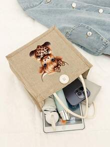 Bolso de mano con estampado de vaca de las tierras altas con lazo lindo, adecuado para compras y tomar fotos, bolso de lino, esencial de bolso de viaje, bolso de gran capacidad, bolso de compras, bolsa de almuerzo, bolso cruzado, etc., adecuado para mujeres, uso diario, citas, ocasiones especiales, vuelta al colegio, vacaciones, viajes, ir al trabajo, estudiantes, picnics, camping, supermercados, almacenamiento diario, regalos de Navidad, complementos de otoño e invierno, regalos perfectos de otoño