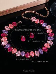 قلادة بلورية شكل قطرة ماء فوشيا وزهري، طقم إكسسوارات رسمي يشمل زوج من أقراط قطرة ماء فوشيا وزهري من الأكريليك