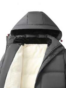 Abrigo con capucha de manga larga, forrado térmico y versátil de moda para hombre, invierno - Gris - Ver 3