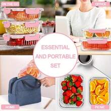 SHElN Glass Food Storage Container 10-Piece Set, High Borosilicate Glass With Leakproof Lids, Stackable & Microwave/Dishwasher  For Kitchen Pantry & Meal Prep, Ideal For Home Cooks & Families - Pink - View 10